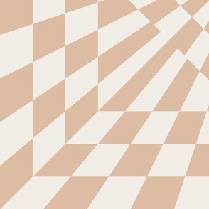 Into the Void OpArt Psychedelic Checkered Tile No. 2 in Beige + Bone