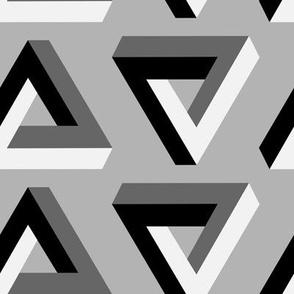 Mod Op Art Penrose Triangles in Monochrome Black White + Gray