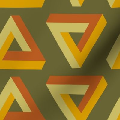 Mod Op Art Penrose Triangles in Avocado Orange + Goldenrod