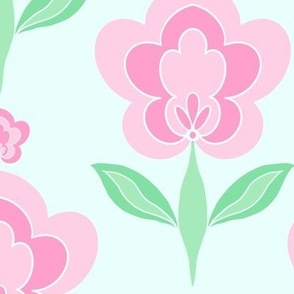 Retro Boho Flower Pinks and Green - Large Scale