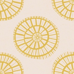 Circle Linocut | yellow circles on cream | Coastal cottage collection by Sarah Price 