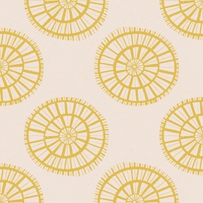 Circle Linocut | Coastal cottage collection | yellow circles on cream by Sarah Price 