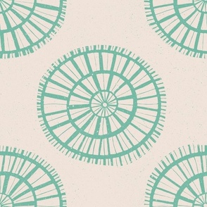 Circle Linocut | Green circles on Cream | Coastal cottage collection by Sarah Price 