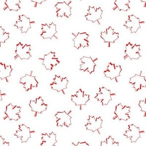 Canadian Flag Red Outline Shadowed Maple Leaves on a White Background