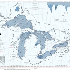 NOAA Great Lakes nautical chart #14500, recolored, 42x31.5" - fits one yard of narrow fabrics