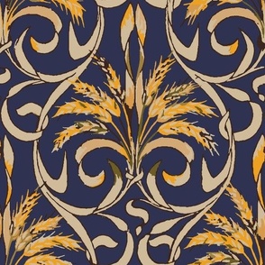 Victorian Harvest Damask 1812 large - Dusk Navy