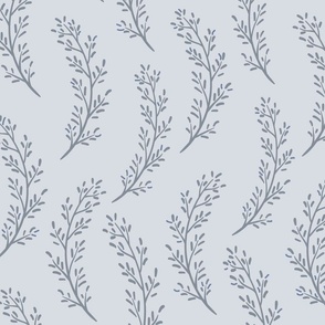 Whispering Leaves - Soft Heather Blue Botanical Illustration - Chic Minimalist Plant Pattern for Modern Home Textiles & Fashion