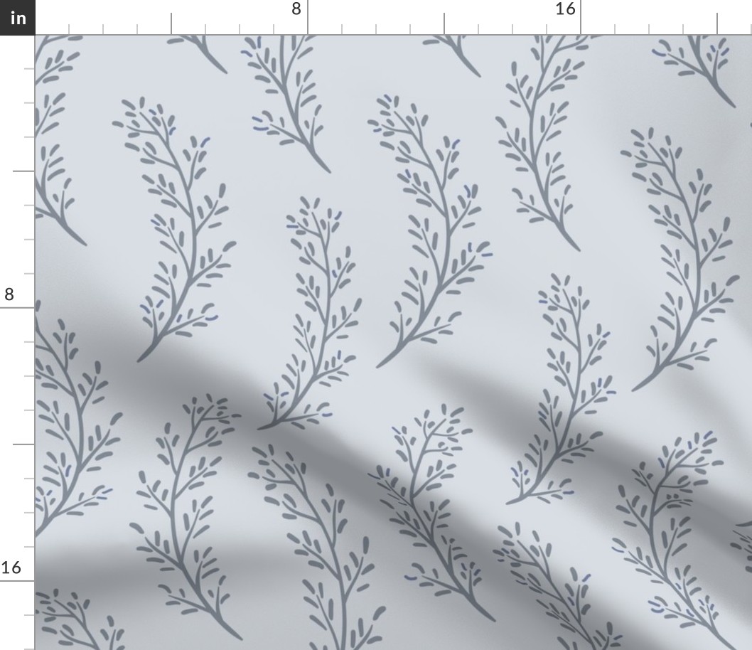 Whispering Leaves - Soft Heather Blue Botanical Illustration - Chic Minimalist Plant Pattern for Modern Home Textiles & Fashion
