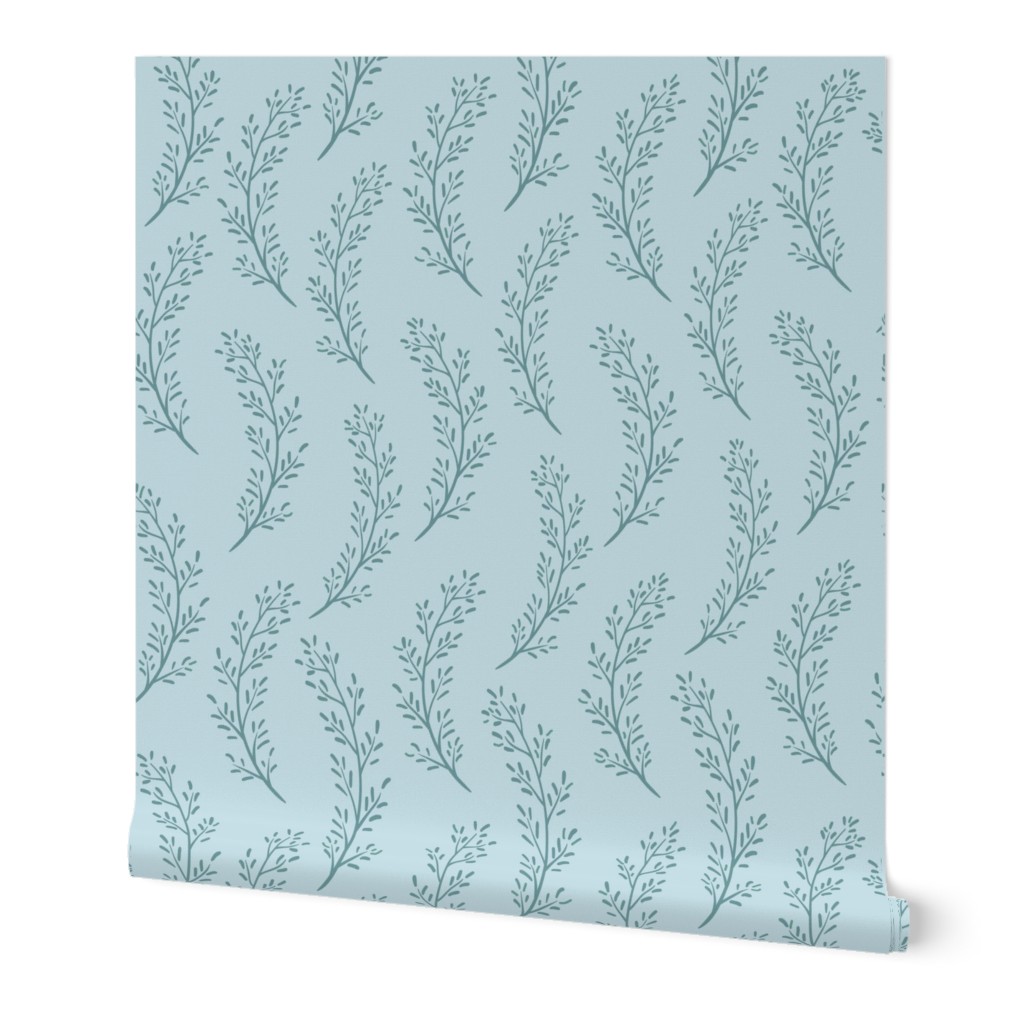 Whispering Leaves - Soft Teal Botanical Illustration - Chic Minimalist Plant Pattern for Modern Home Textiles & Fashion