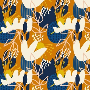 Abstract Floral - Blue + Orange - Medium