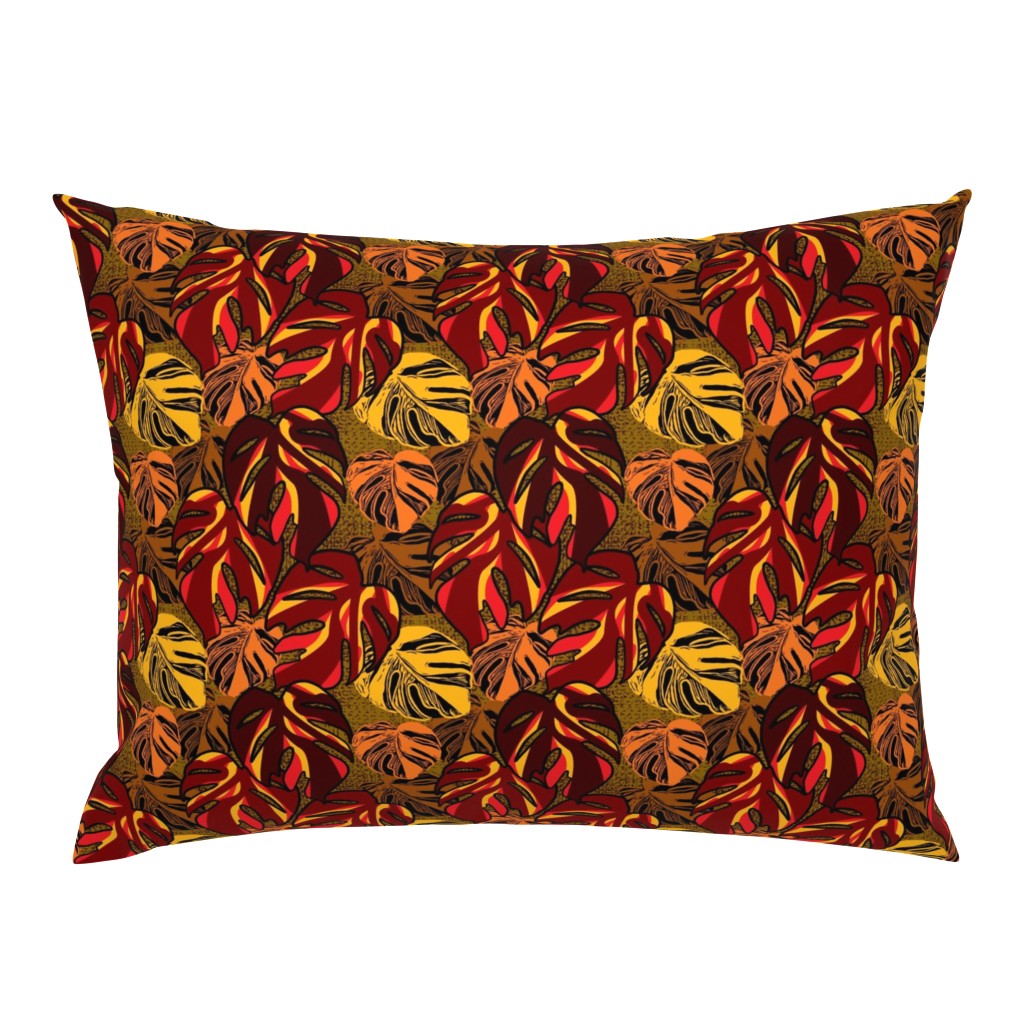 Yellow, Red Monstera Leaf Repeat Pattern