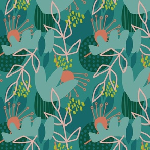 Abstract Florals in Teal 2 - Medium
