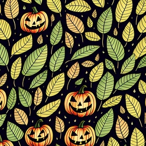 Halloween Pumpkin and Leaves