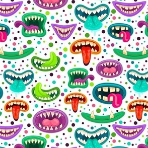 Medium Scale Monster Mouths Funny Fangs Vampire Teeth and Tongues on White