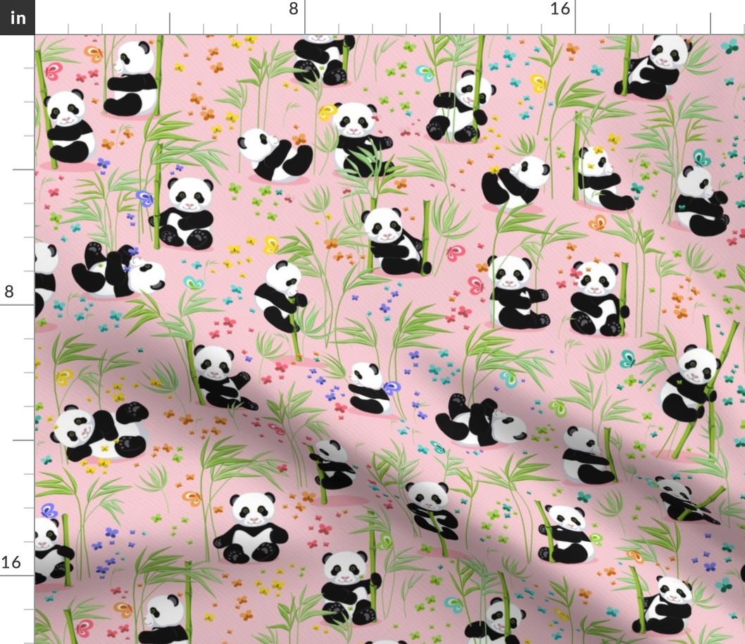 Panda with bamboo, pink background