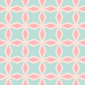 RETRO RHOMBUS FLOWER - BLUE, PINK AND OFF-WHITE 