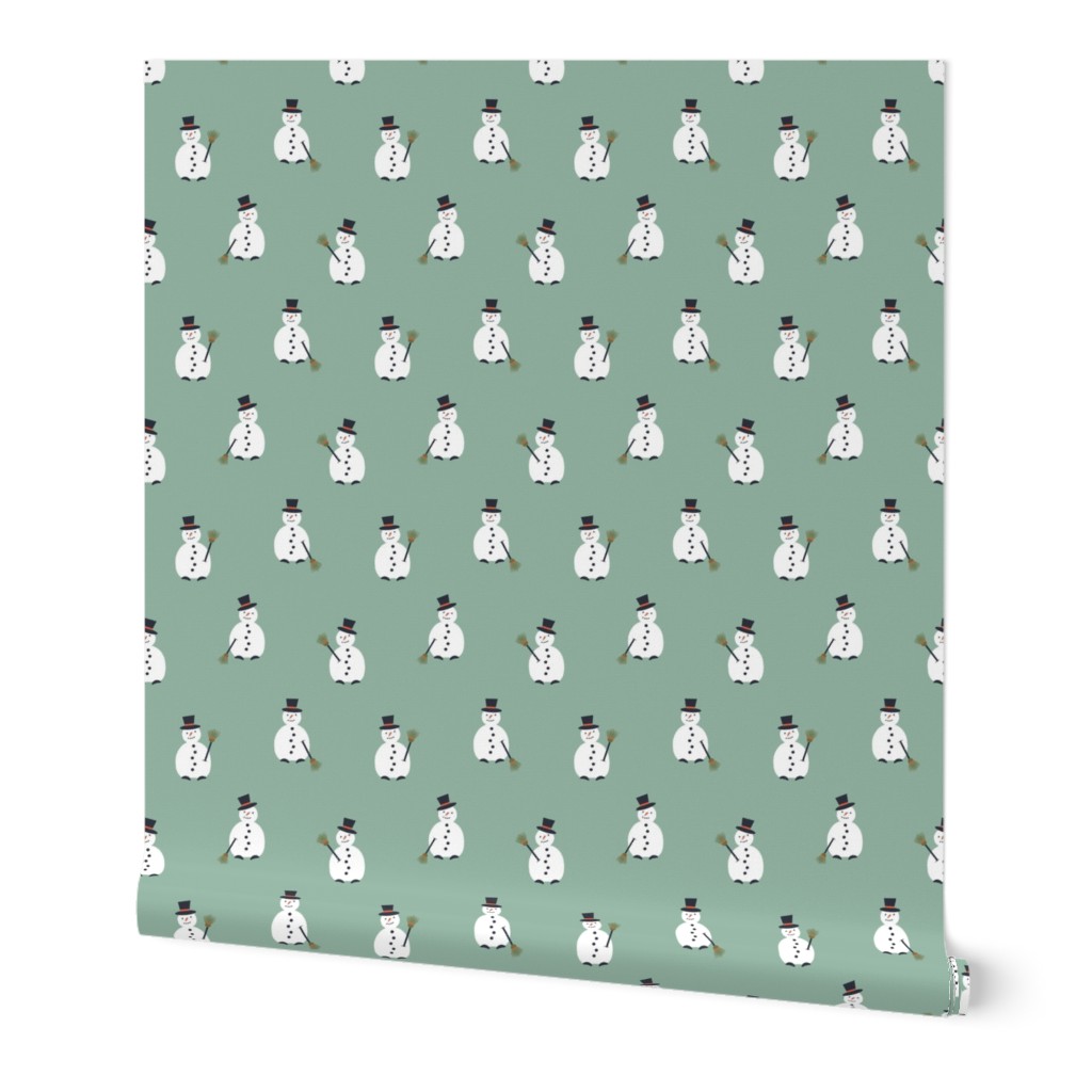 Happy Snowman pattern on light green  - small