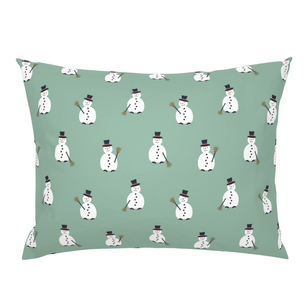 Happy Snowman pattern on light green  - small