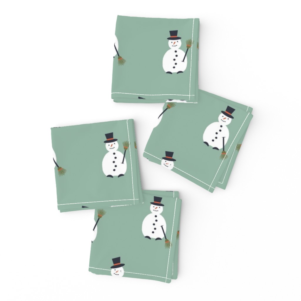 Happy Snowman pattern on light green  - small