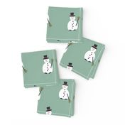 Happy Snowman pattern on light green  - small