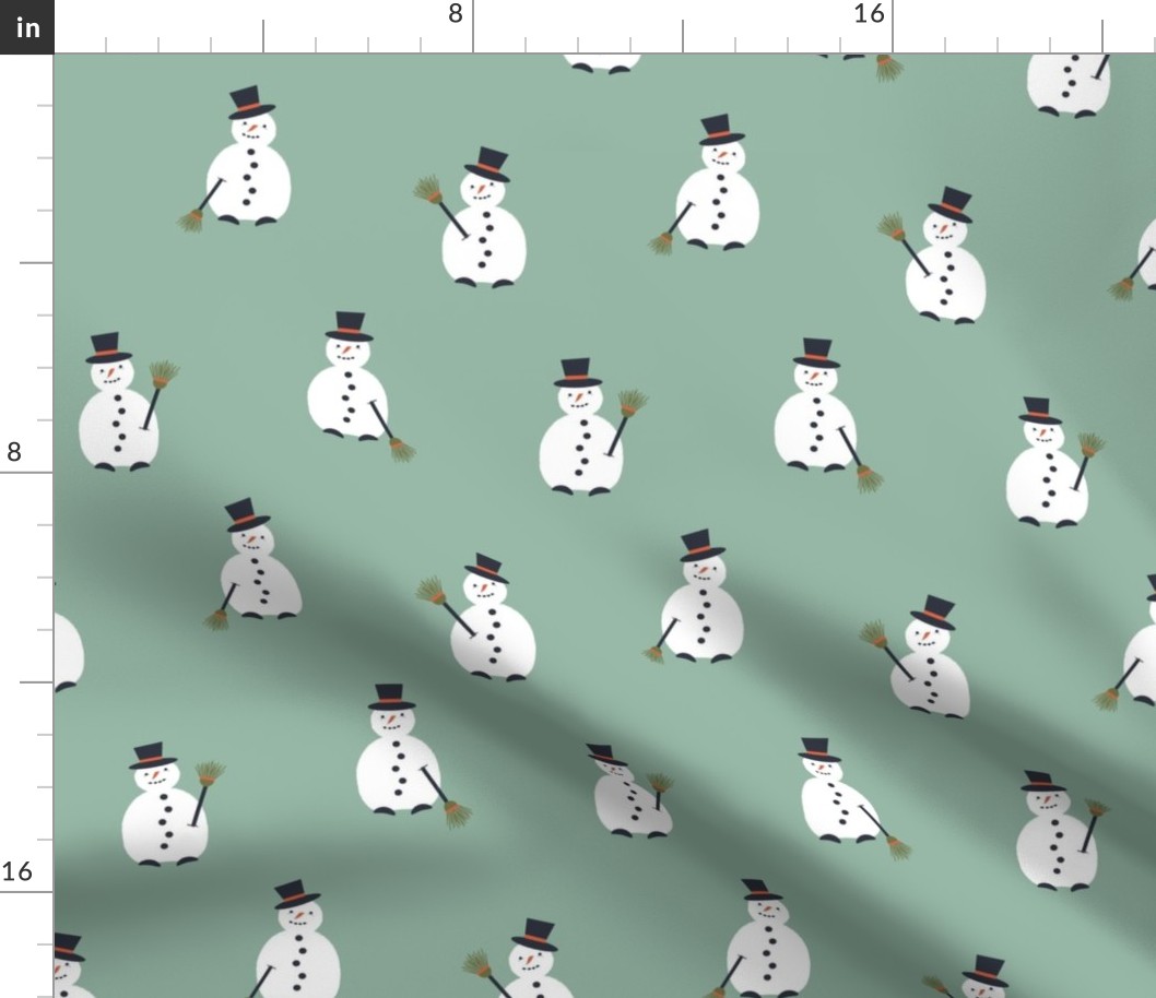 Happy Snowman pattern on light green  - small