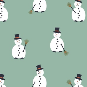 Happy Snowman pattern on light green  - large