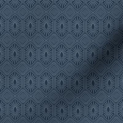 Sunburst Hex Tile - Navy, Small Scale