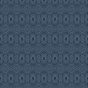 Sunburst Hex Tile - Navy, Small Scale