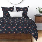 Snow birds on darkblue - large