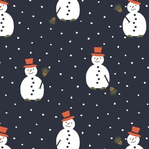 Happy Snowman pattern on darkblue - large