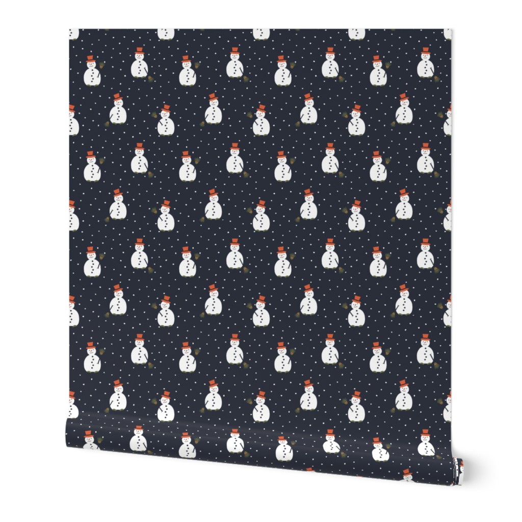 Happy Snowman pattern on darkblue - small