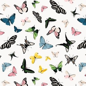 Small colorful butterflies on white