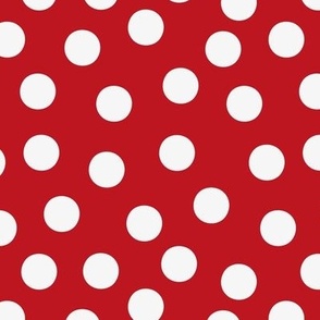white polka dots on red background