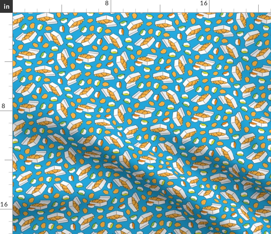 (small scale) Chicken Nuggets - food fabric - blue   - LAD22
