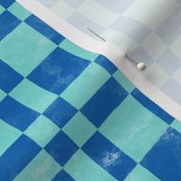 Happy Checks in Aqua and Blue Watercolor Texture
