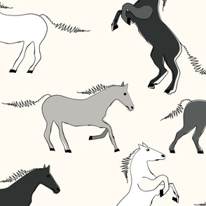 Wild Horses in black and creamy white - large