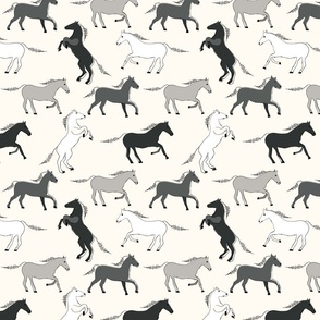 Wild Horses in black and creamy white  - small