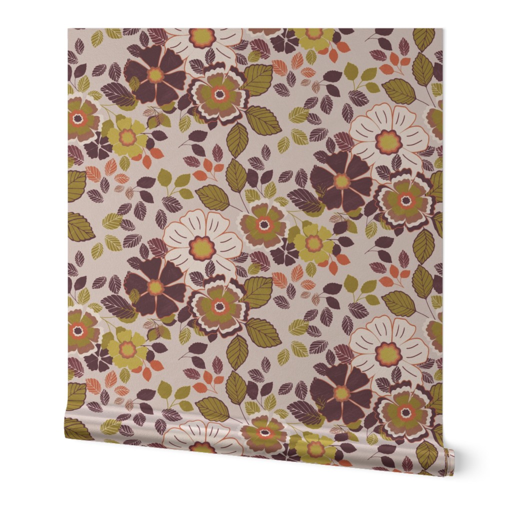Retro Floral in Shades of Green, orange and Brown
