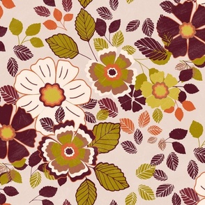 Retro Floral in Shades of Green, orange and Brown