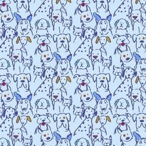 Color Pop Doodle Dogs, Light Blue Background Blue Outline, Smallest Repeat