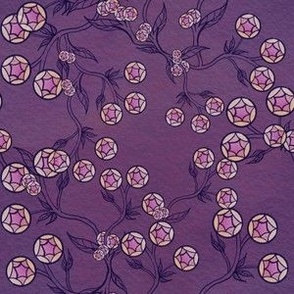Geometric snow flowers and handdrawn branches on mulberry eggplant aubergine watercolour paper small