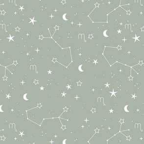 Zodiac signs series - scorpio child stars and moon celestial constellation night design on sage green
