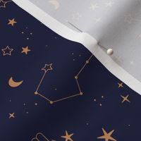 Zodiac signs series - scorpio child stars and moon celestial constellation night design on navy blue golden