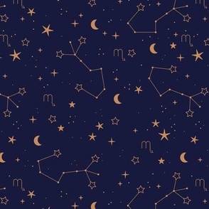 Zodiac signs series - scorpio child stars and moon celestial constellation night design on navy blue golden