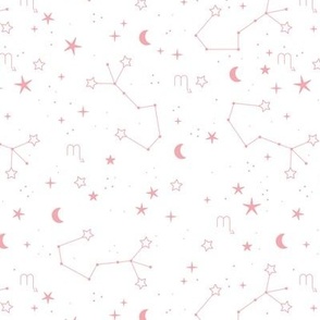 Zodiac signs series - scorpio child stars and moon celestial constellation night design white pink