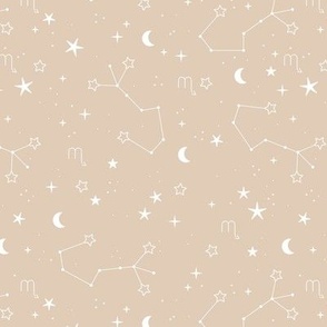 Zodiac signs series - scorpio child stars and moon celestial constellation night design sand tan white boho neutral