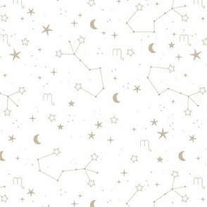 Zodiac signs series - scorpio child stars and moon celestial constellation night design white golden beige