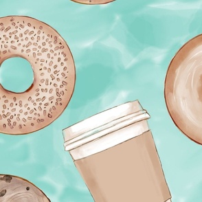 bagels and coffee to go watercolor large scale