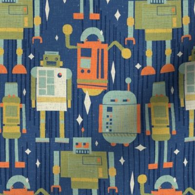 Retro Mod Tin Toy Bot Collection M+M Navy Blue Small by Friztin