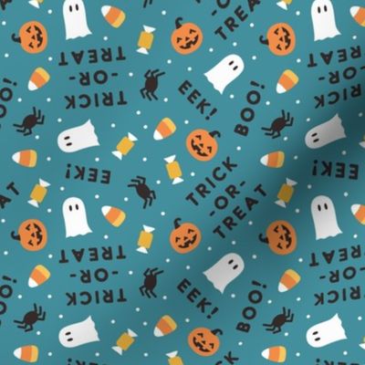 Halloween Cute - Ghost Spider Candy Trick-or-treat - teal - LAD22